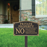 Private Property Sign No Soliciting loitering or trespassing yard plaque with stake