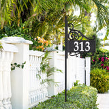 NIGHTBRIGHT-ACANTHUS Black and White Post Address Sign, with 4" reflective numbers
