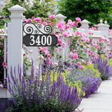 NIGHTBRIGHT SCROLL Black and White Post Address Sign, with 4" reflective numbers
