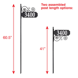 NIGHTBRIGHT SCROLL Black and White Post Address Sign, with 4" reflective numbers