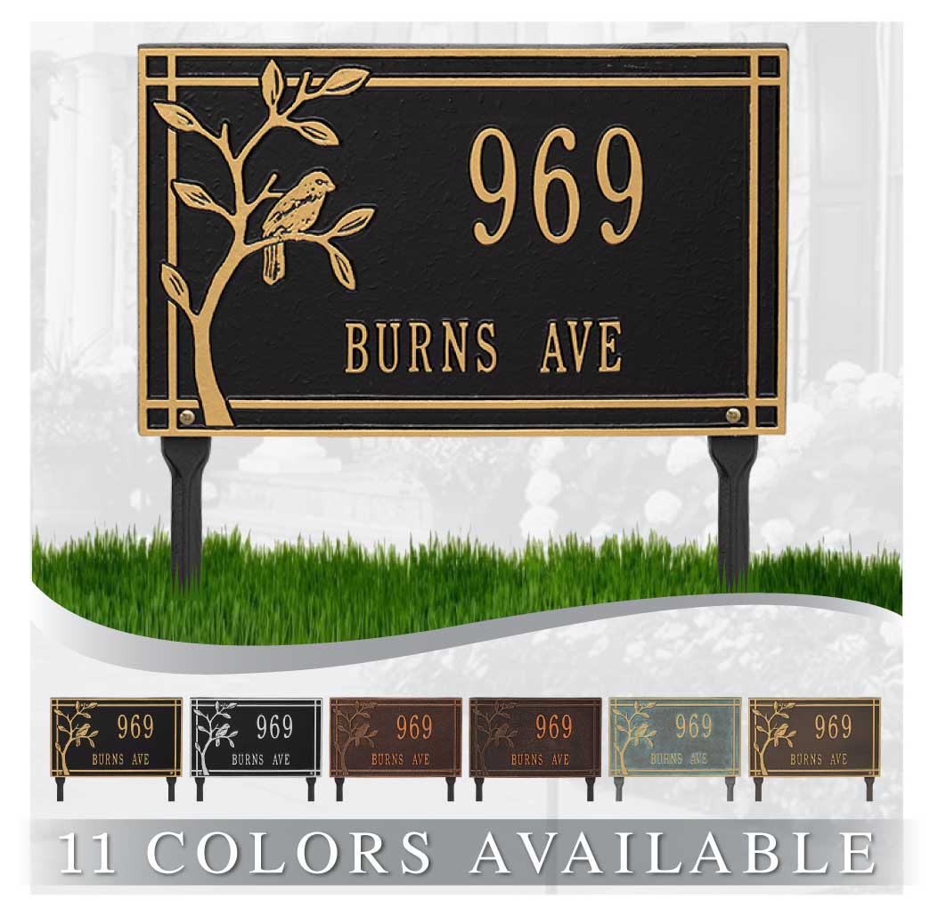 Custom Address Sign – 12" X 6.02" Heavy Duty Lawn Plaque With Metal Stakes, Personalized House Number For Yard, Driveway, Garden – Cast Aluminum Or Acrylic