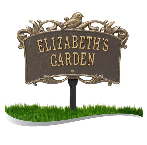 Personalized Cast Metal Yard Plaque - Song Bird Garden Lawn sign. Measures - 14