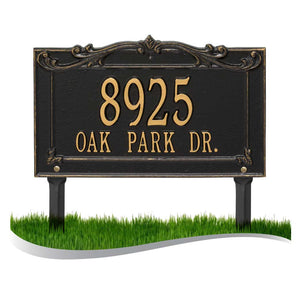 Personalized Cast Metal Address plaque - The Sheridan Grande Lawn sign Display your address Custom house number sign. Measures - 14.5" X 9.0" X 0.6". 5 Colors Available