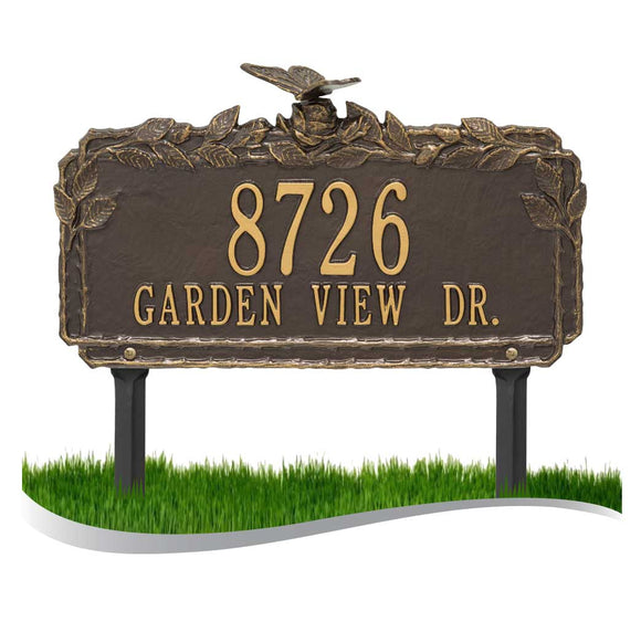 Personalized Cast Metal Yard Plaque - The Butterfly Rose Lawn Sign. Measures - 17