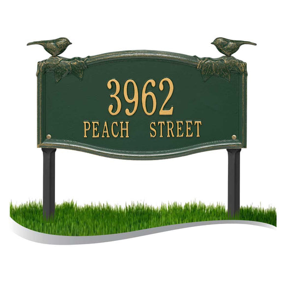 Personalized Cast Metal Yard Plaque - Vine Chickadee Lawn sign. Measures - 18.5