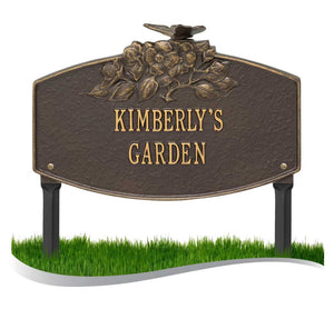 Personalized Cast Metal Yard Plaque - The Butterfly Blossom Garden Lawn sign. Measures - 16" x 10.5" x 3.75". 4 Colors Available.