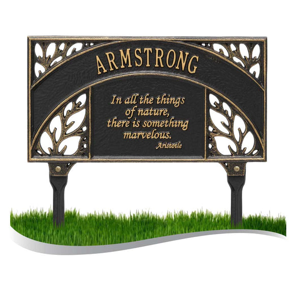 Personalized Cast Metal Yard Plaque - The Aristotle Garden Lawn sign. Measures - 16.75