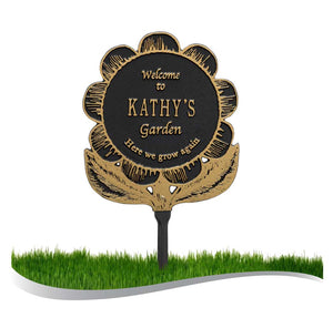 Personalized Cast Metal Yard Plaque - The Garden Flower Lawn Sign. Measures - 12" x 13.5" x 0.375". 4 Colors Available.