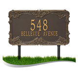 Personalized Cast Metal Address plaque - The Leroux Extra Grande Lawn sign Display your address Custom house number sign. Measures - 21.6" X 12.75" X 0.6". 5 Colors Available
