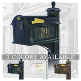 Personalized Whitehall Balmoral Mailbox with Side Address Plaques, Monogram & Post Package -- 3 COLORS AVAILABLE, BOX DIMENSIONS 13.7" x 13" x 21.25"