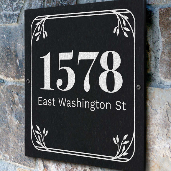 THE SAVANNA SQUARE Stone Address Plaque with Engraved Numbers. Address Sign Made from Solid, Real Stone. Measures 12