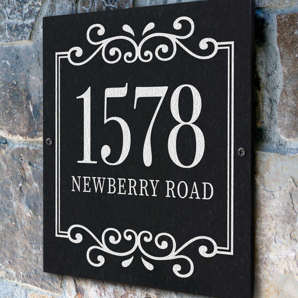 THE VINEYARD SQUARE Stone Address Plaque with Engraved Numbers. Address Sign Made from Solid, Real Stone. Measures 12